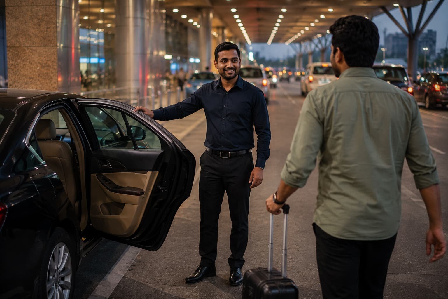 Dhaka Airport pick up and drop off driver welcoming a passenger at the terminal